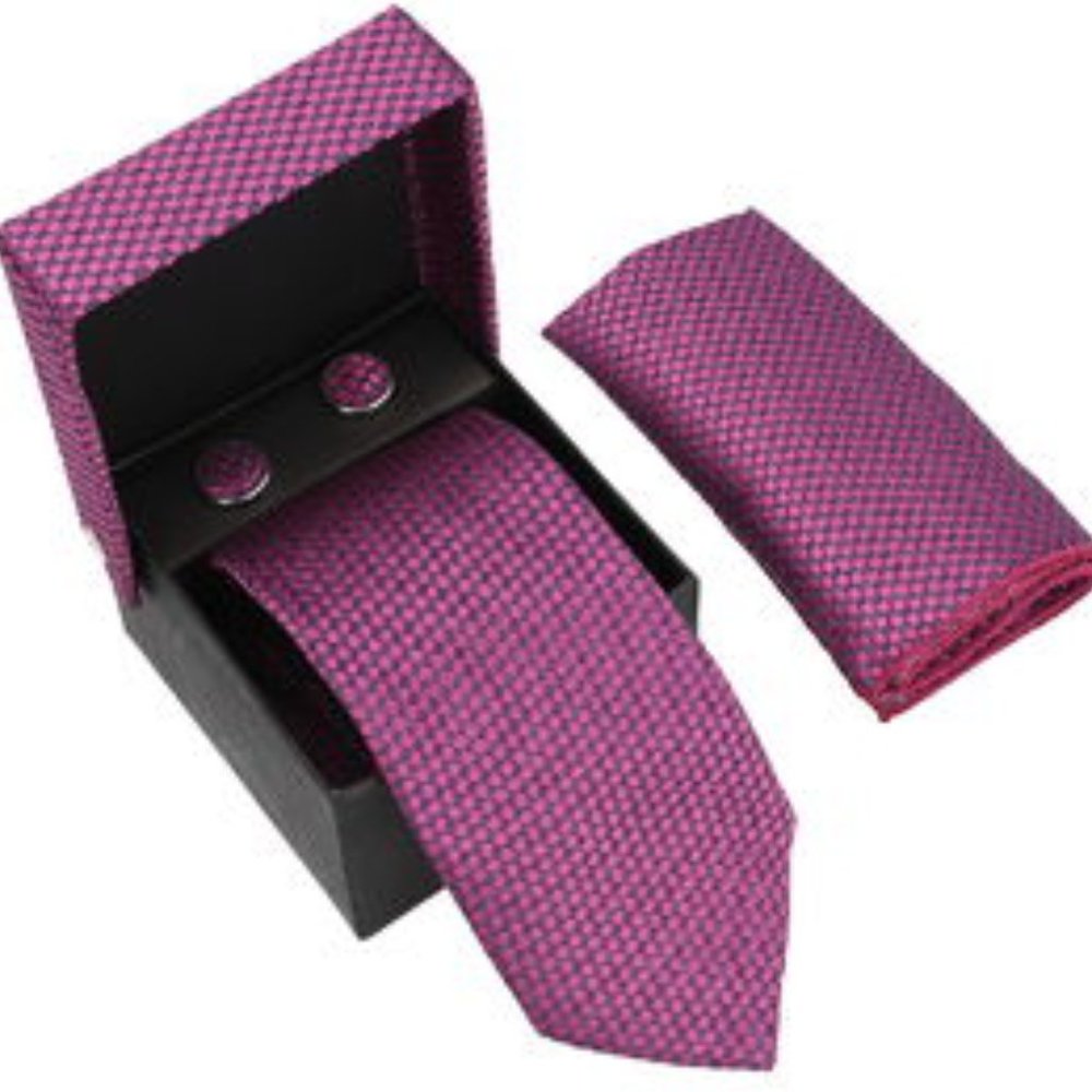 CLEARANCE *New Magenta Purple Tie, Cufflinks & Pocket Square Set